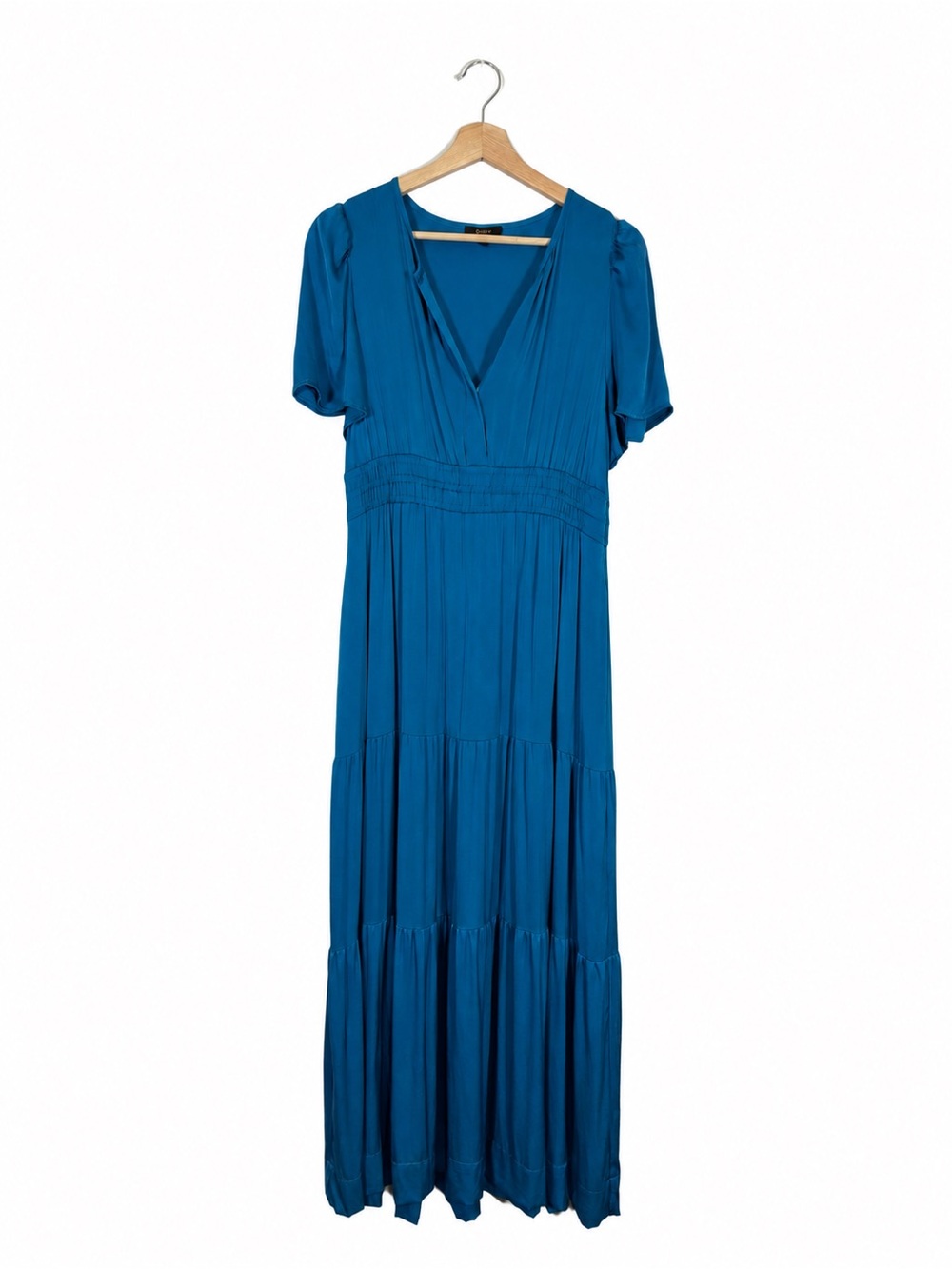 Quince Silk Blend Tiered Maxi Dress Medium Blue Evening Casual Wedding Party